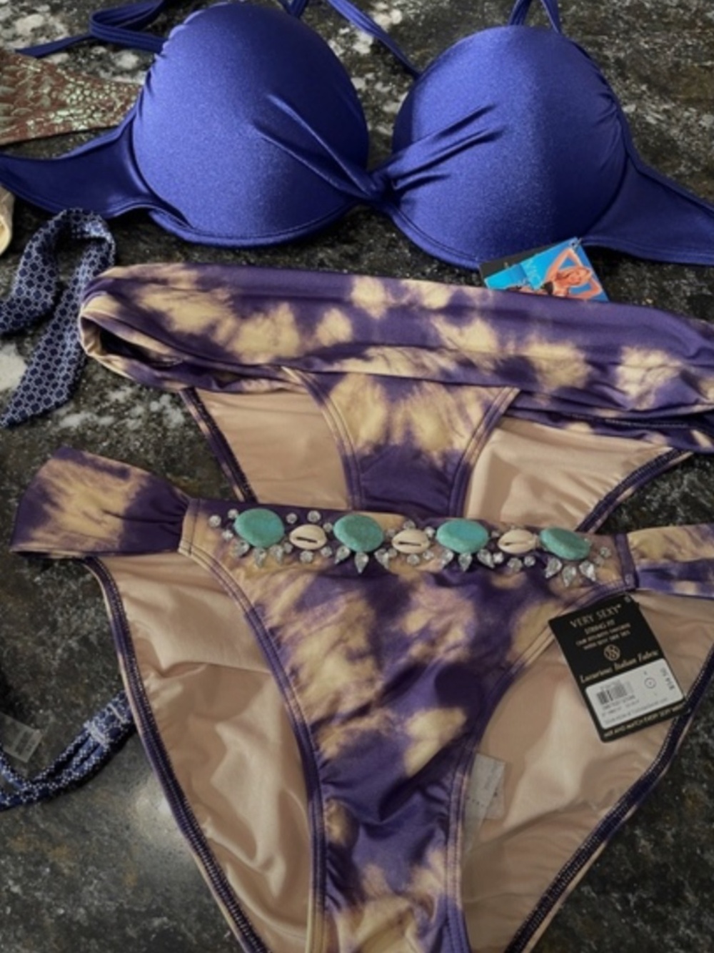 NWT VS bikini push-up royal blue and XS cream/blue bottoms